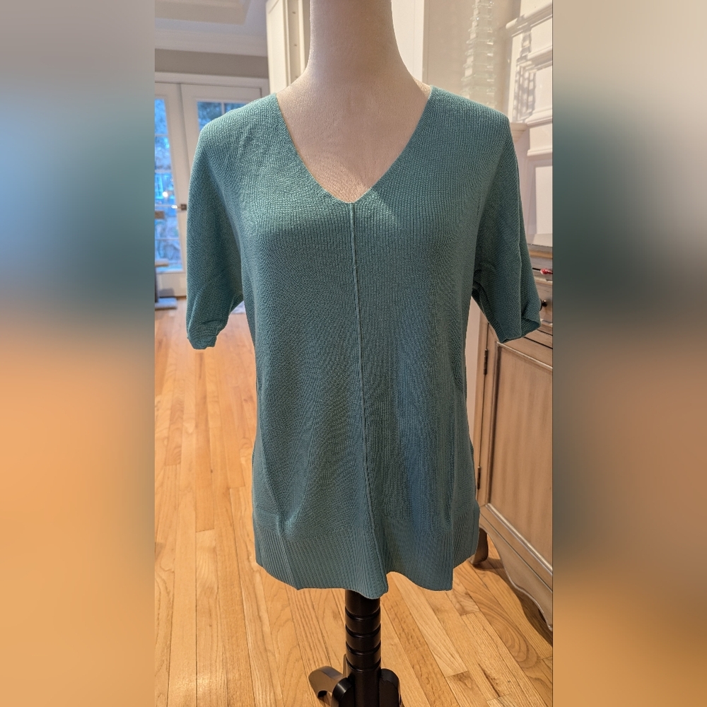 Talbots Turquoise Lightweight V-Neck Short Sleeve Sweater